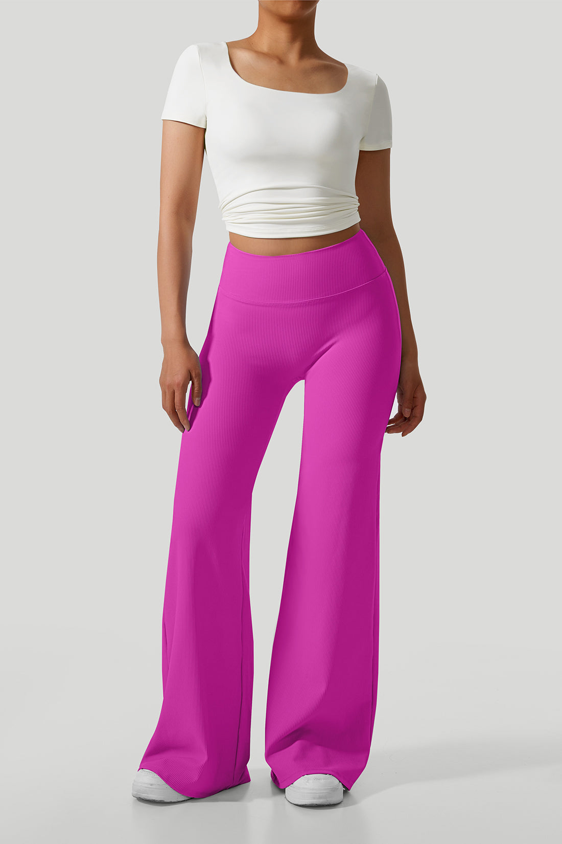 Micro Ribbed Solid Color Weite Hosenbeine