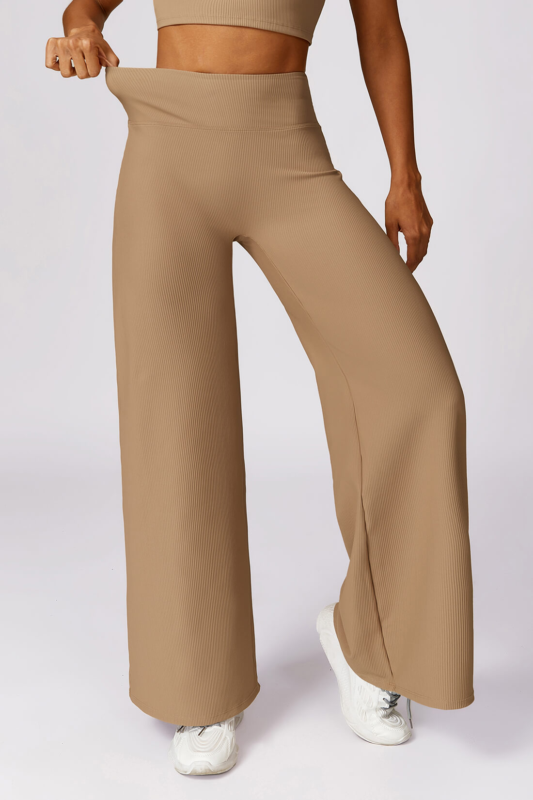 Micro Ribbed Solid Color Weite Hosenbeine