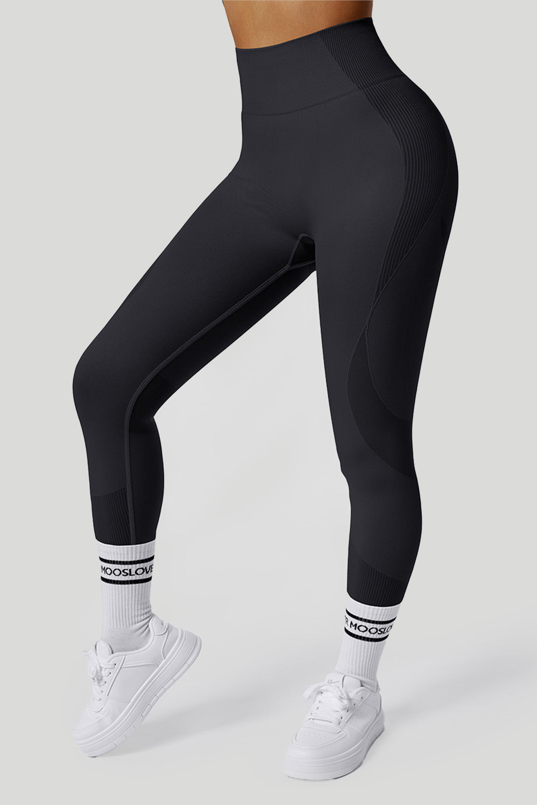 Nahtlose Leggings mit hoher Taille und fester Farbe