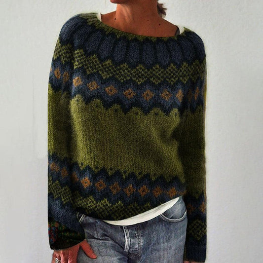 Grüner langärmeliger gestreifter Pullover