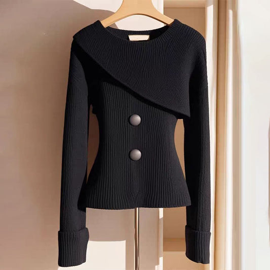 Schwarzer einfarbiger Langarmpullover mit Rundhalsausschnitt