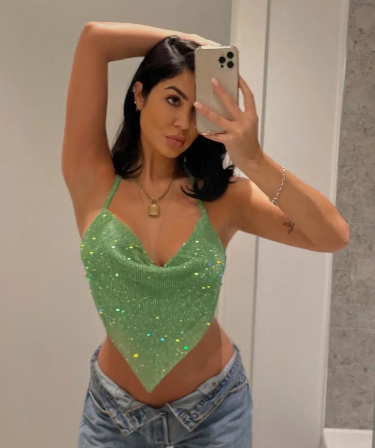 V-Ausschnitt Rückenfreies Crop-Top